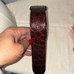 Vintage Brown Crocodile Embossed Leather Belt Women M Snap Closure Adjustable